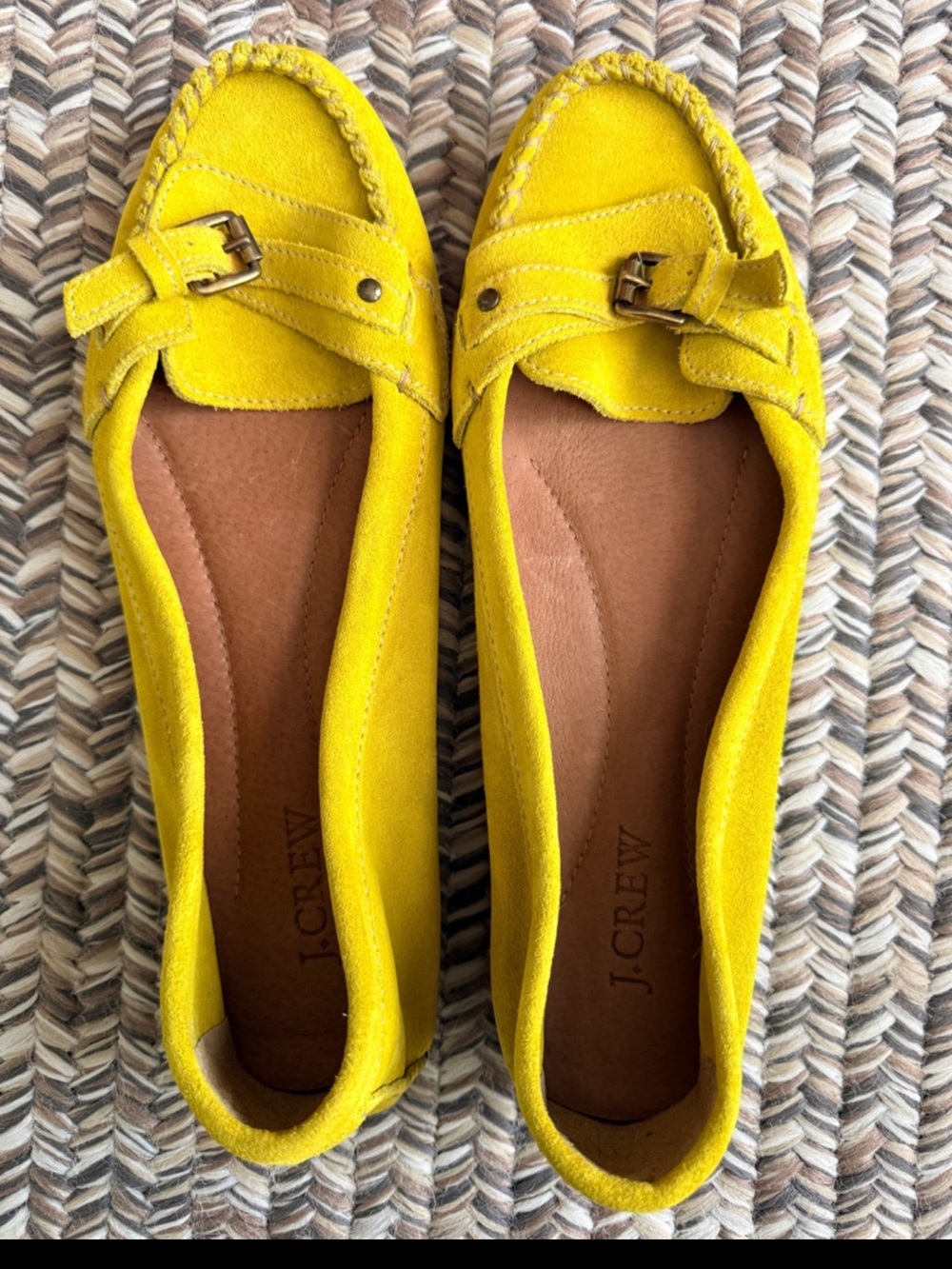 J. Crew Kingston Suede Driving Mocs in Lemon Drop